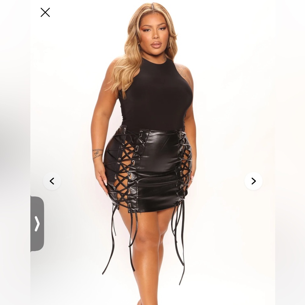 Fashion Nova Black Lace-Up Faux Leather Skirt